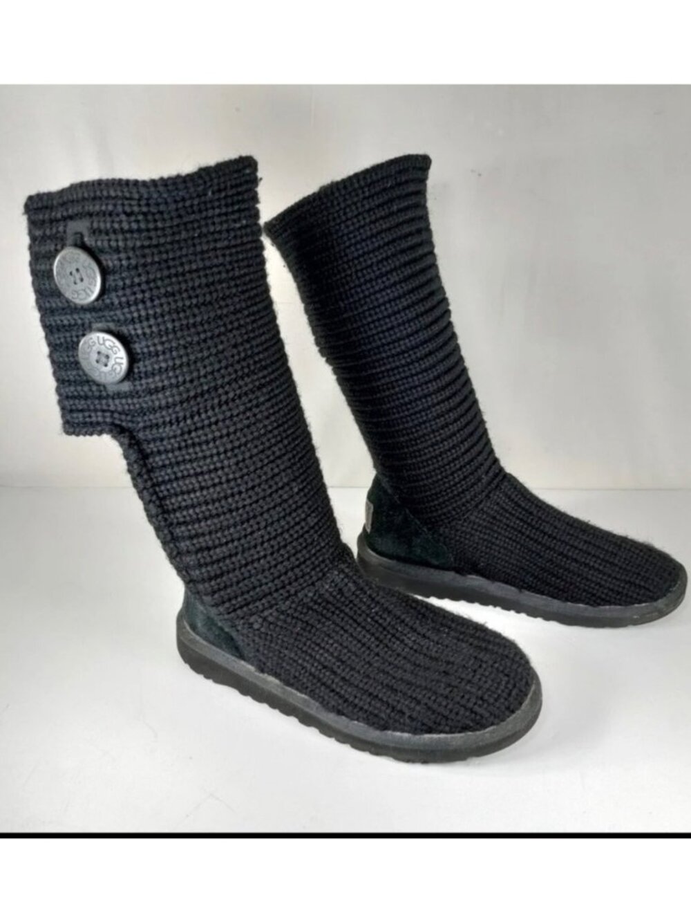 UGG Women ‘s Classic Black Cardy Knit Boots Size 10